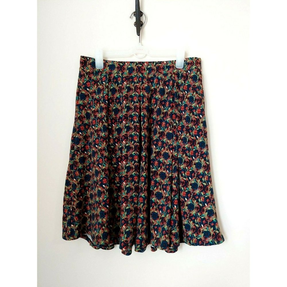 Lularoe Madison Skirt- Blue Green Floral Knee Length Full Skirt w Pockets